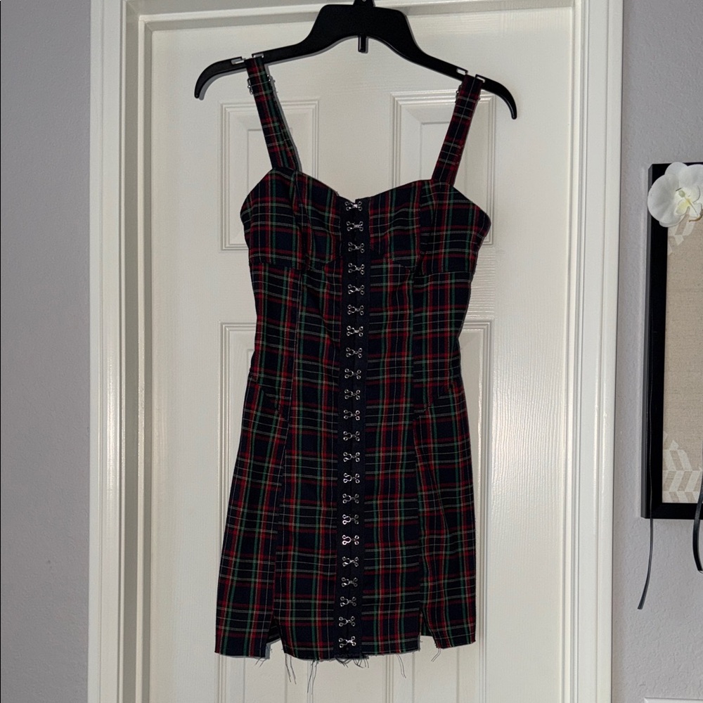 Nectar plaid bodycon mini dress